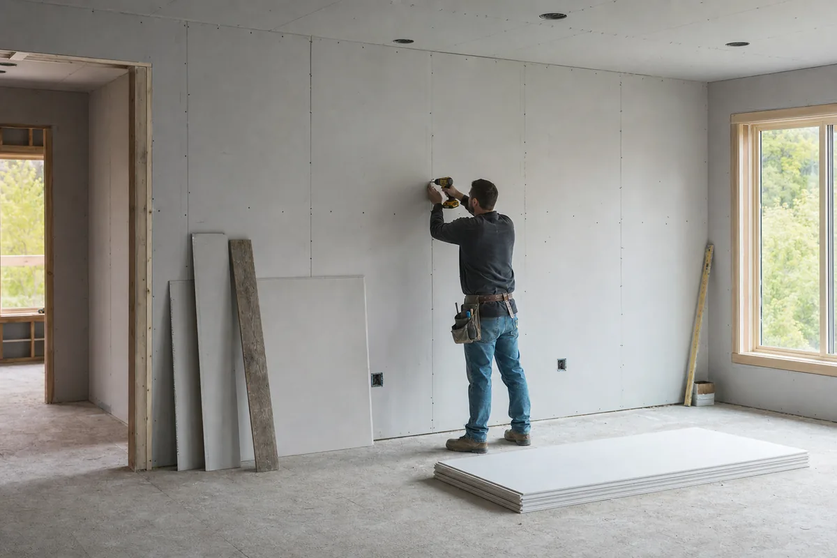 Drywall hung and ready for taping in a new room