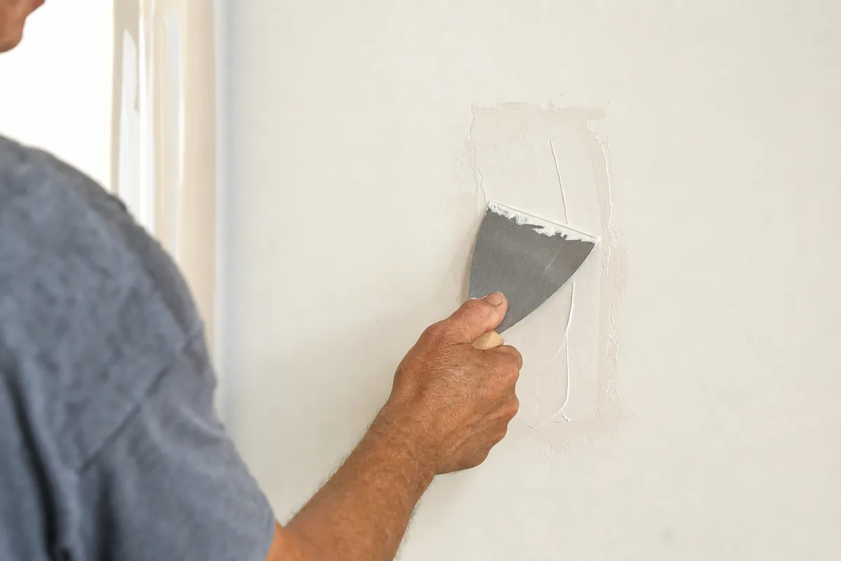 Taping knife feathering compound over a small patch