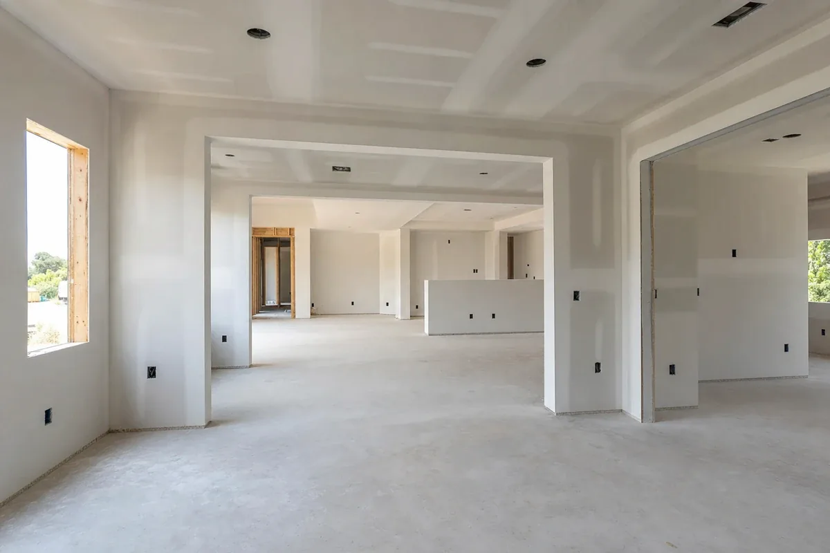 New construction interior with drywall hung throughout